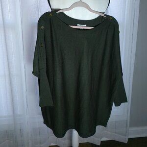 MELISSA PAIGE NWT 3/4 sleeve/Button Details Boat Neck Dark Evergreen Sweater 2X